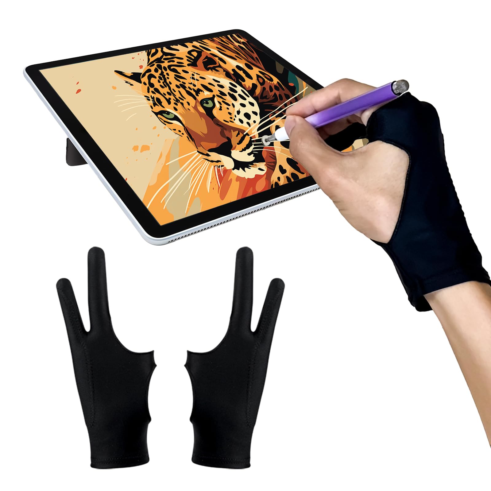 Ambervec Drawing Glove Right Left Hand, Palm Rejection Digital Art Glove For Tablet Ipad, Sketching Drawing Gloves With Two Fing